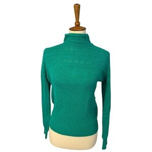 VTG Green Lambswool Angora Mock Button Neck Grandmacore Sweater. SZ‎ Med. Retro.